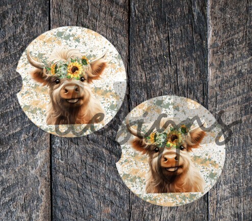 Highland Cow  Car Coasters comes in a pack of 12