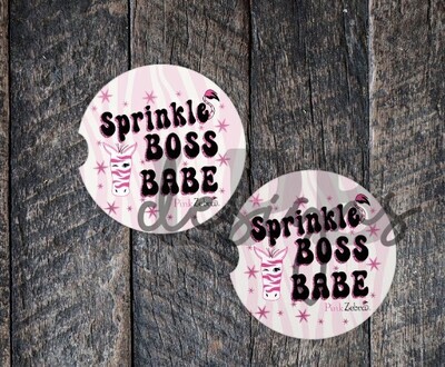 Sprinkle Boss Babe Car Coasters comes in a pack of 12