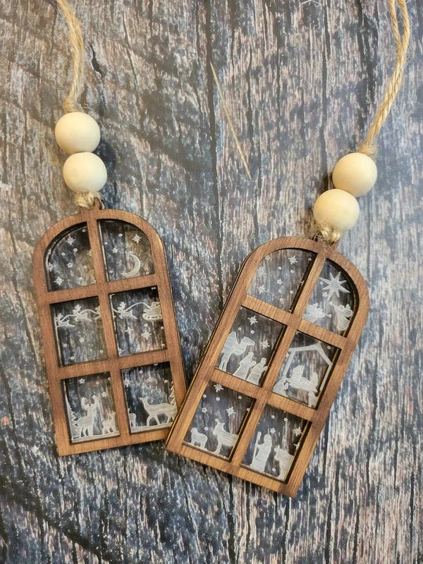 Window Ornament with either Santa Sleigh or Nativity Scene