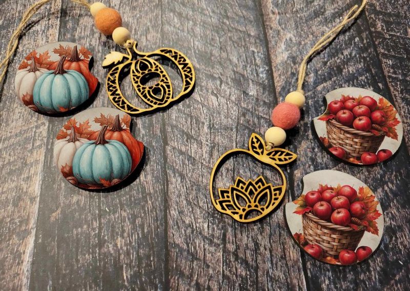 Car Coaster and Car Freshener Bundle Set in Either Apple or Pumpkin