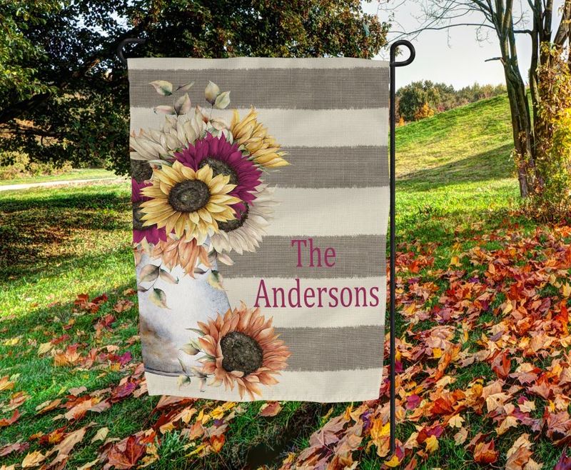 Fall Sunflower Flower Pot Green Garden Flag