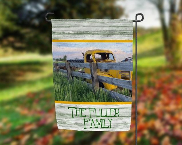 Old Yellow truck Garden Flag