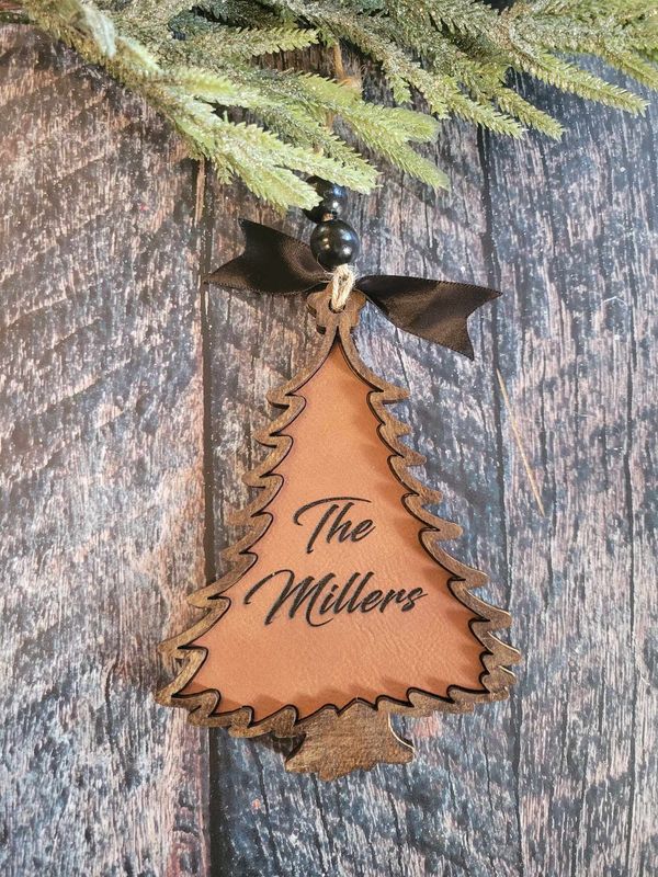 Wood and Leather Tree Ornament