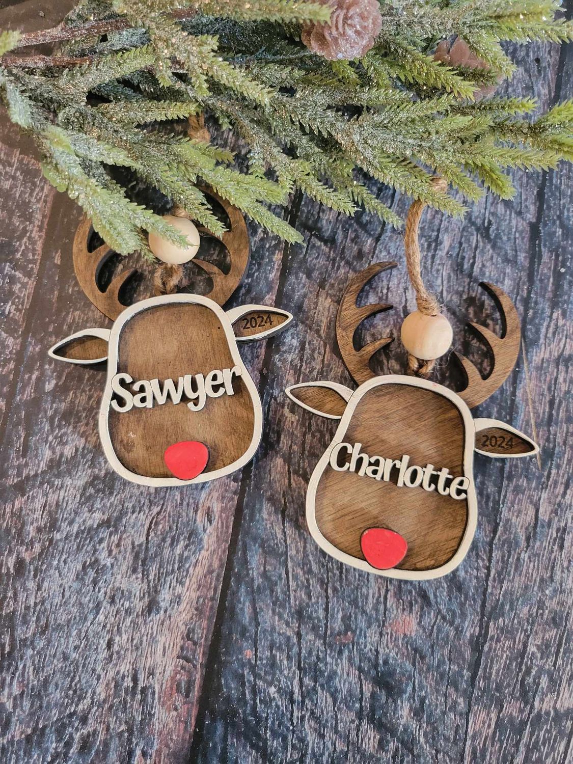 Wood Reindeer Ornaments with Name