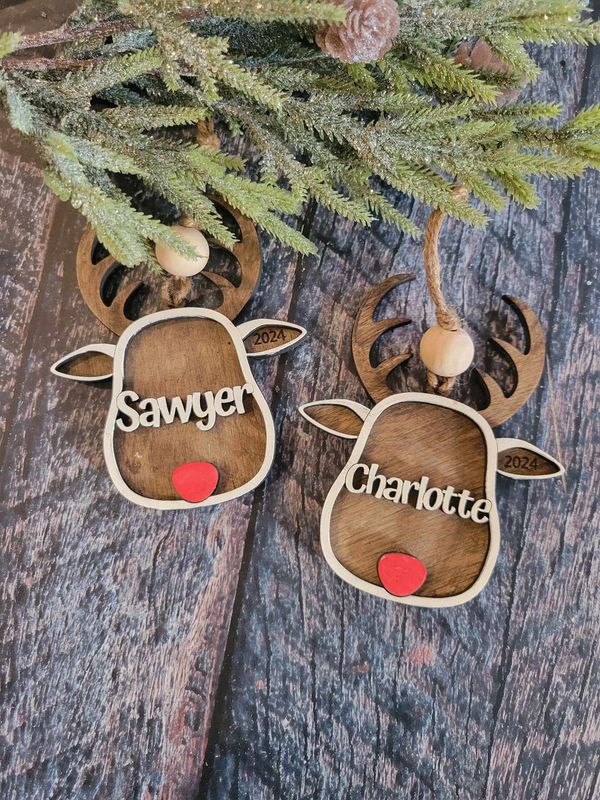 Wood Reindeer Ornaments with Name