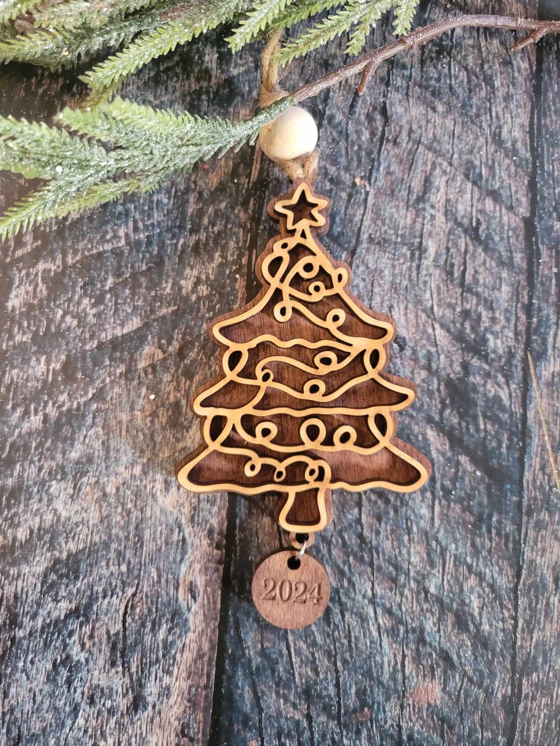 Simple Classy Doodle Wood Ornament with year