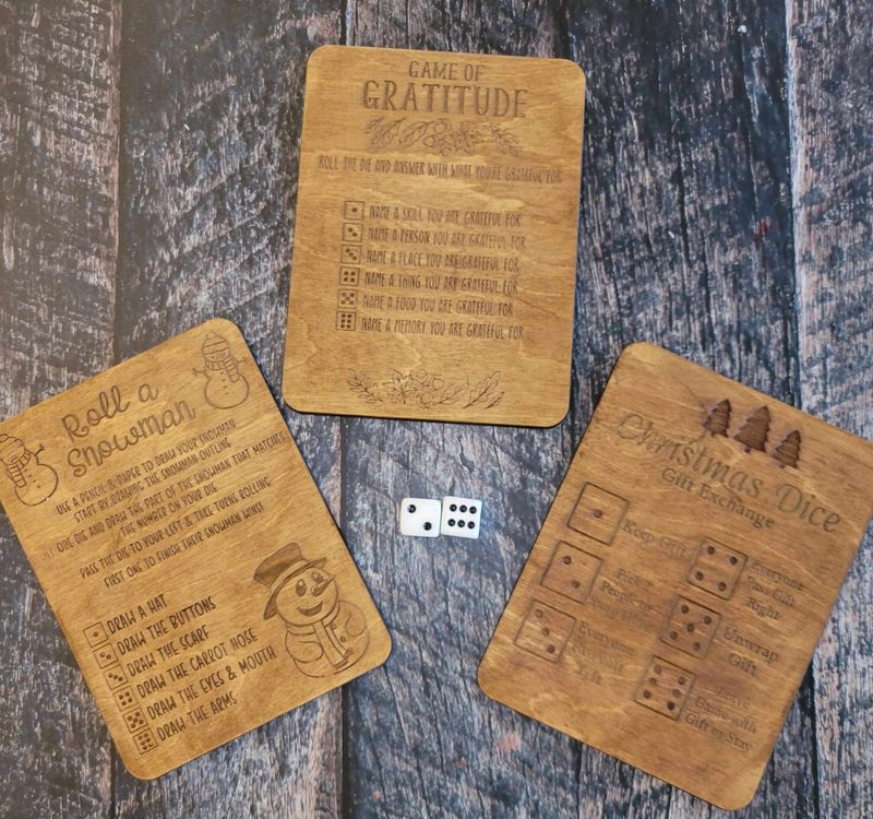 Family Dice Games in either all wood or printed mdf