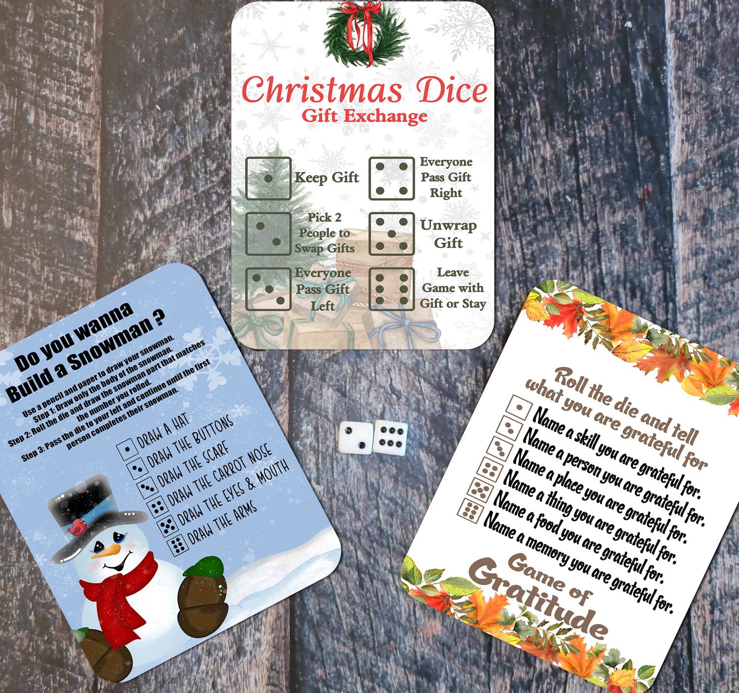 Family Dice Games in either all wood or printed mdf
