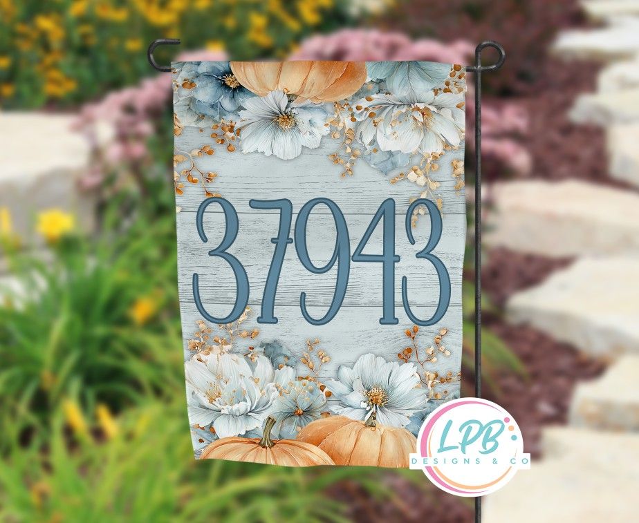 Teal and Pumpkin Floral Garden Flag