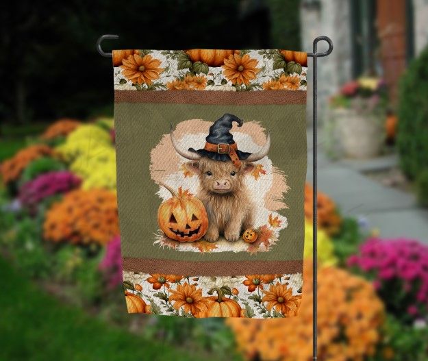 Fall Highland Cow Garden Flag