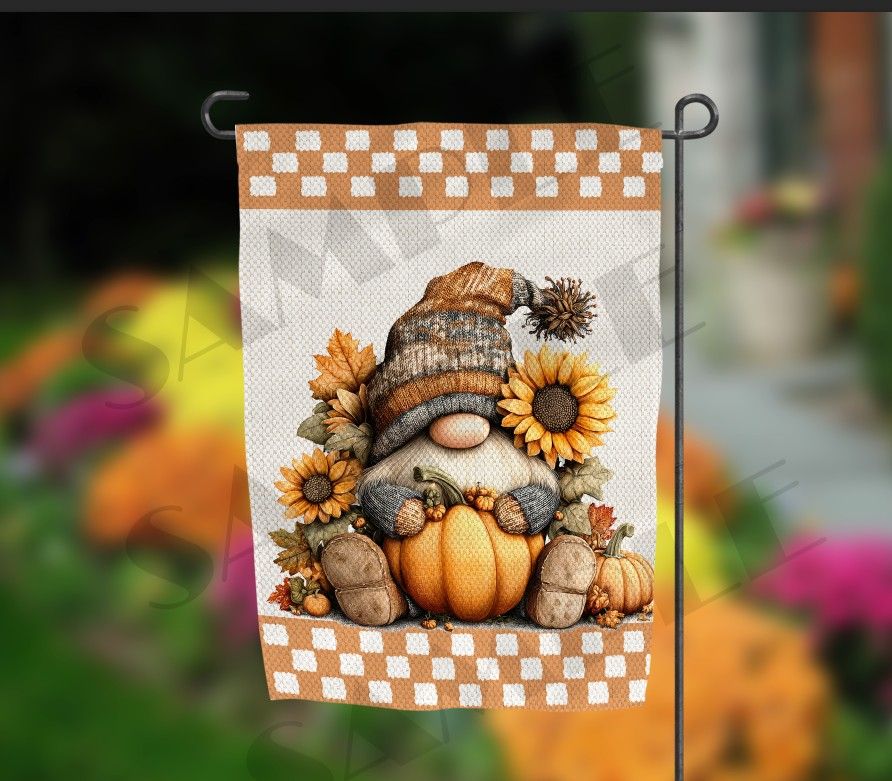 Faux Linen Fall Gnome  Garden Flag