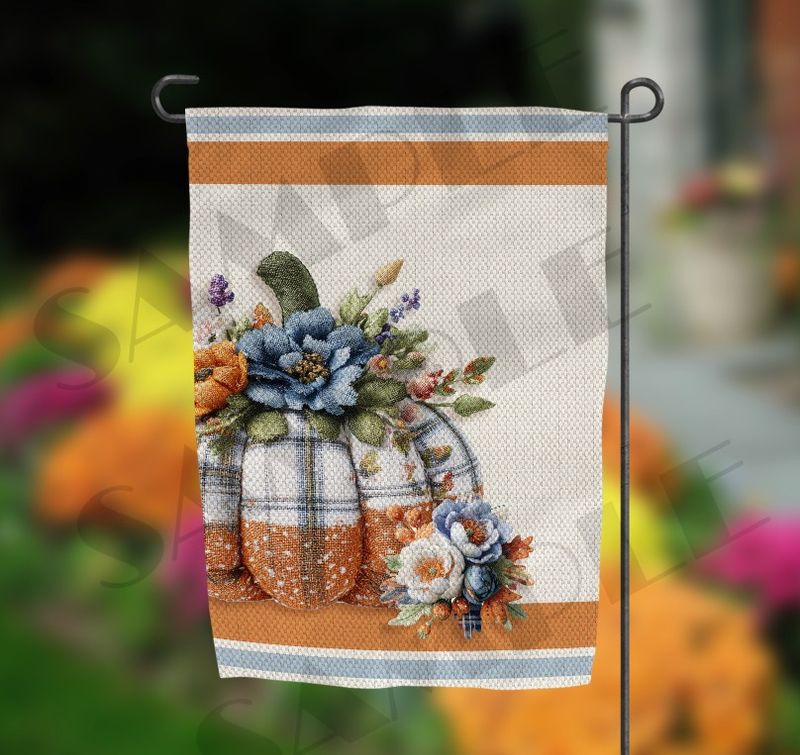 Faux Linen Fall Pumpkin  Garden Flag