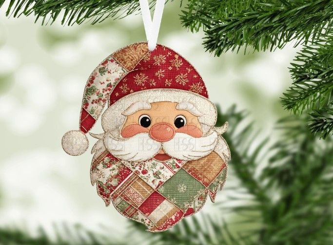 Faux Patchwork Santa  Single Sided Hardboard Ornament