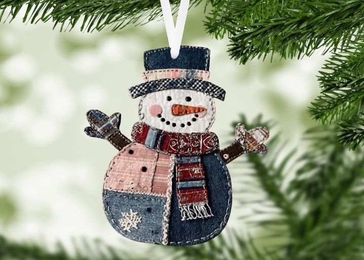 Faux Patchwork  Snowman Single Sided Hardboard Ornament