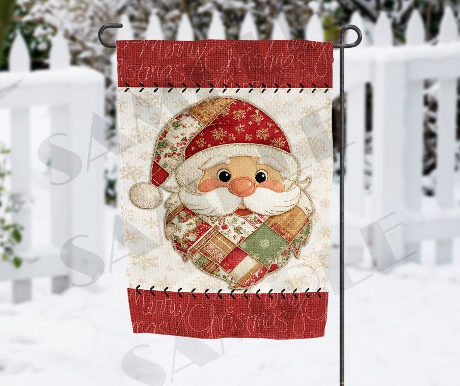 Faux Patchwork Santa Garden Flag