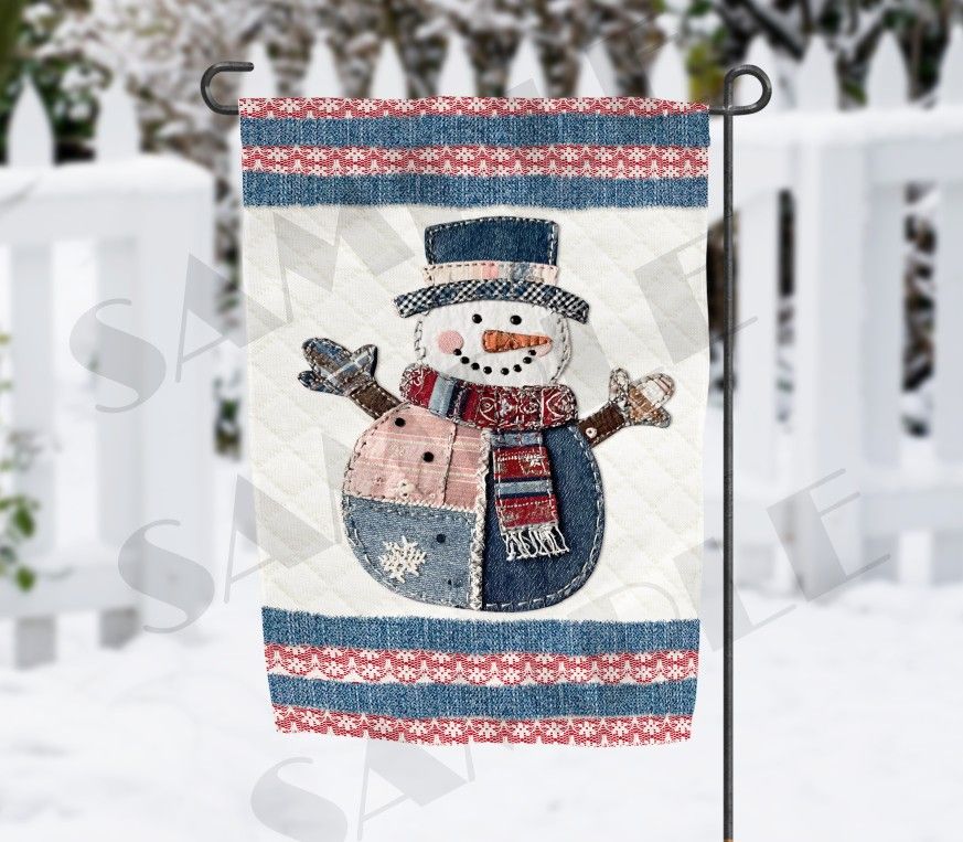 Faux Patchwork  Snowman  Garden Flag