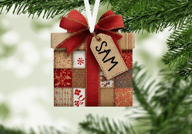 Faux Patchwork Present  Single Sided Hardboard Ornament