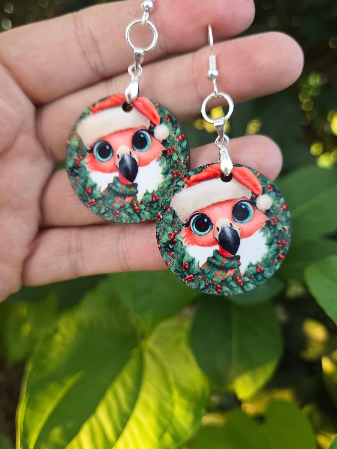Christmas Flamingo Hardboard Earrings