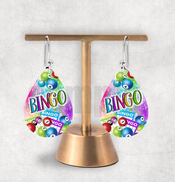 Bingo Tear Drop Hardboard Earrings
