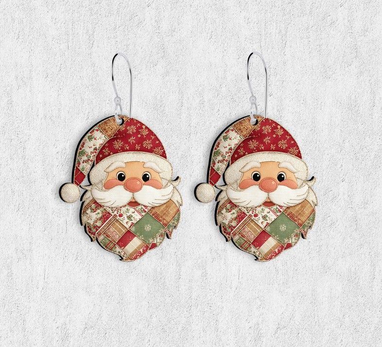 Patchwork Santa Hardboard Earrings