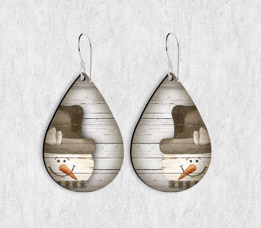 Snowman TearDrop Hardboard Earrings