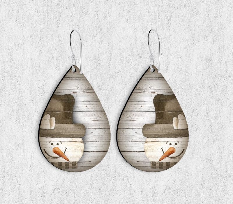 Snowman TearDrop Hardboard Earrings