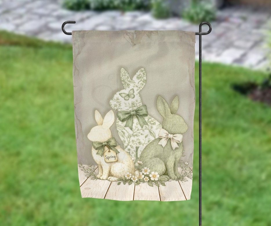 Three Bunny in Sage  Garden Flag