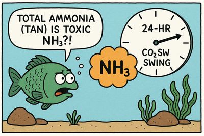 At my pH &amp; temp, what fraction of total ammonia (TAN) is toxic NH₃ across a 24-hr CO₂ swing?