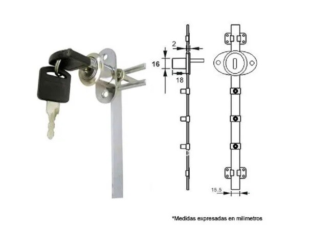 Cerradura Lateral 3 cajones 60cm. (Caja: 1 PZA)