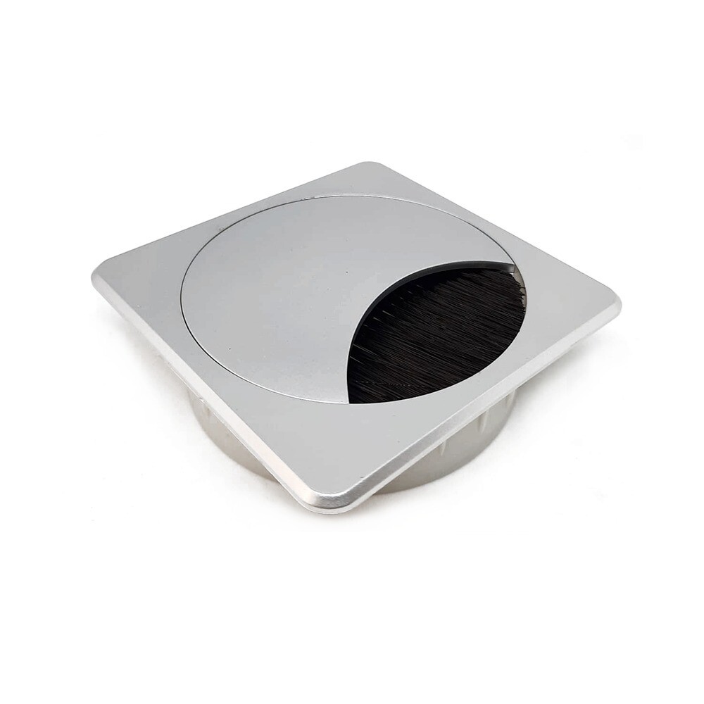 Pasacable Cuadrado con Cepillo Gris Plata 8cm. (Caja: 1 PZA)