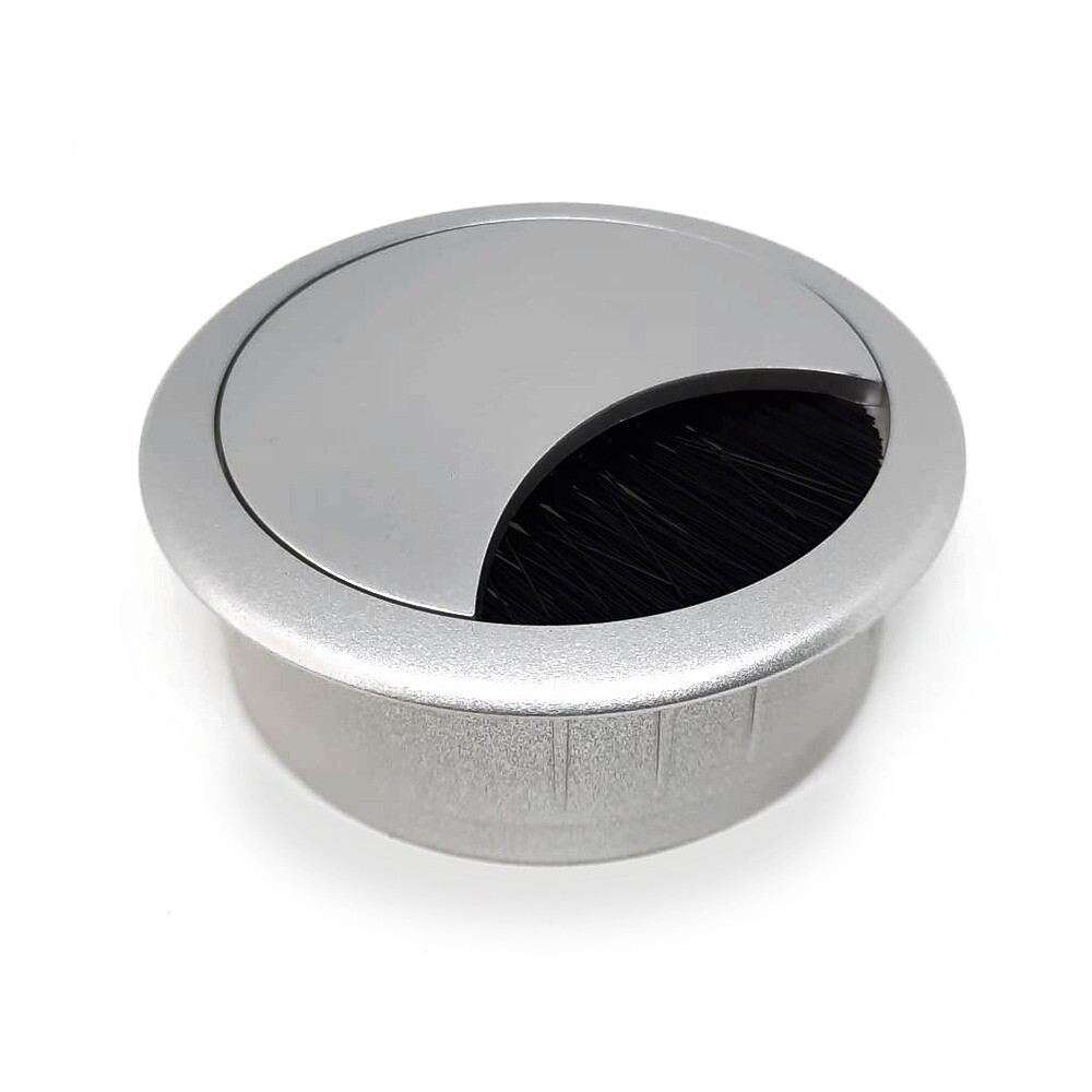 Pasacable Circular con Cepillo Gris Plata 6cm. (Caja: 1 PZA)