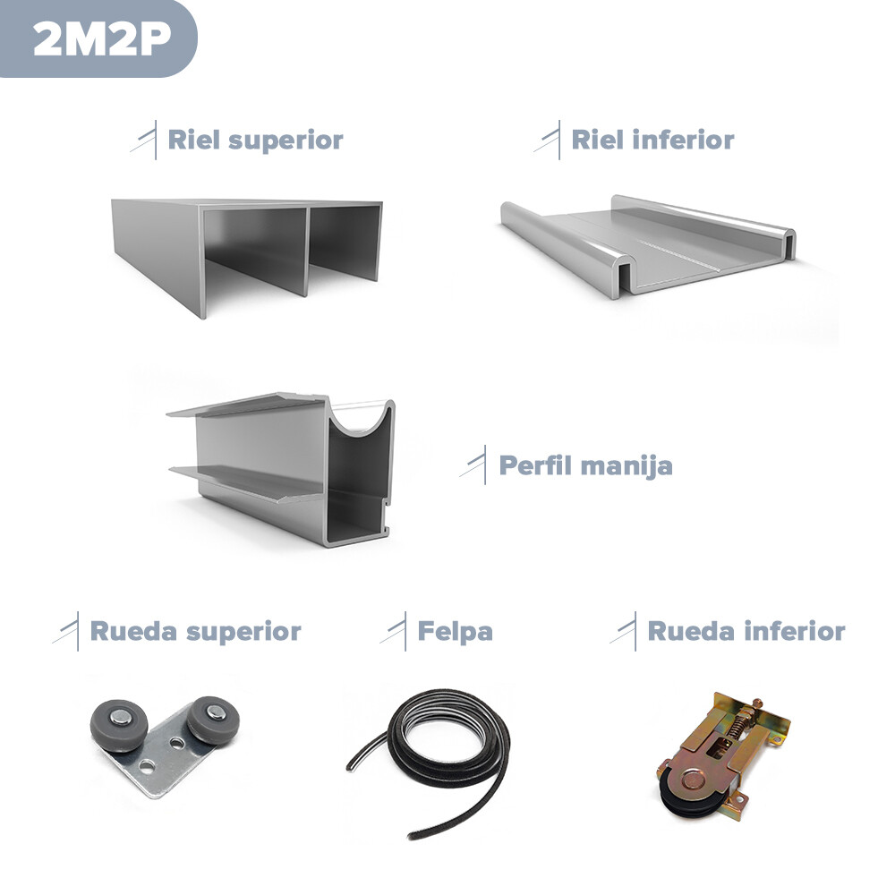 Kit de Placard Corredizo 2 metros 2 Puertas Alto 2,6 metros (Caja: 1 PZA)