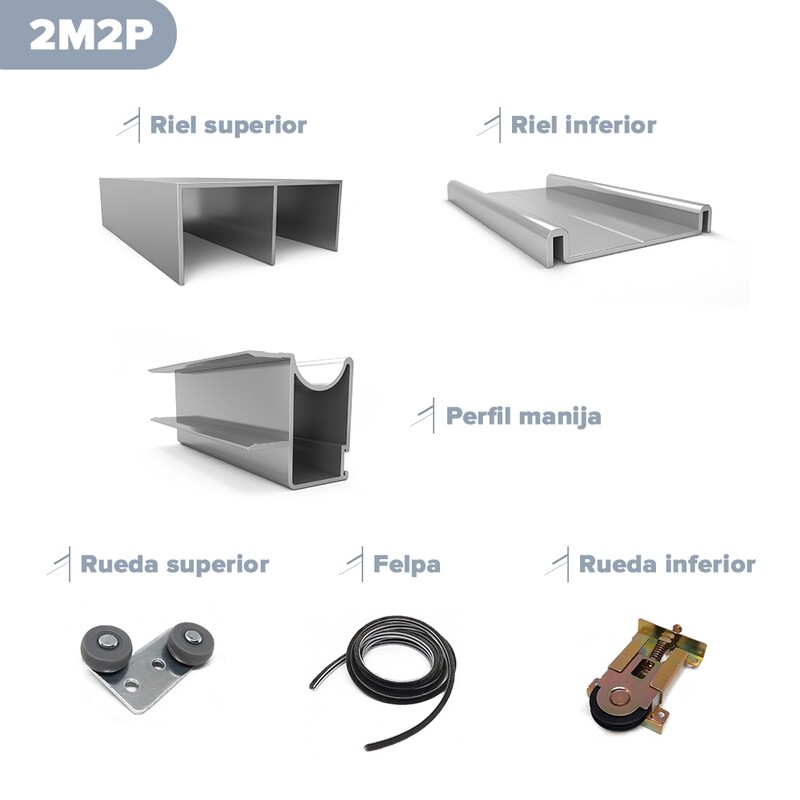 Kit de Placard Corredizo 2 metros 2 Puertas Alto 2,6 metros (Caja: 1 PZA)