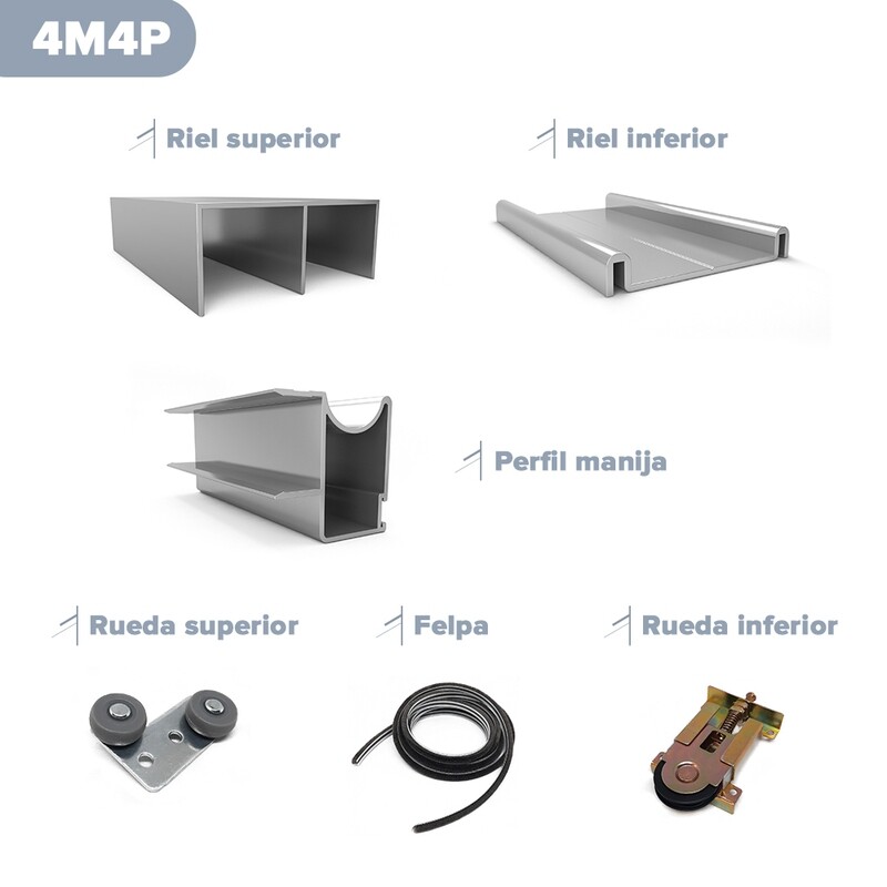 Kit de Placard Corredizo 4 metros 4 Puertas Alto 2,6 metros (Caja: 1 PZA)