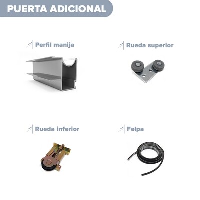 Kit de Placard Corredizo 1 Puertas ADICIONAL Alto 2,6 metros (Caja: 1 PZA)