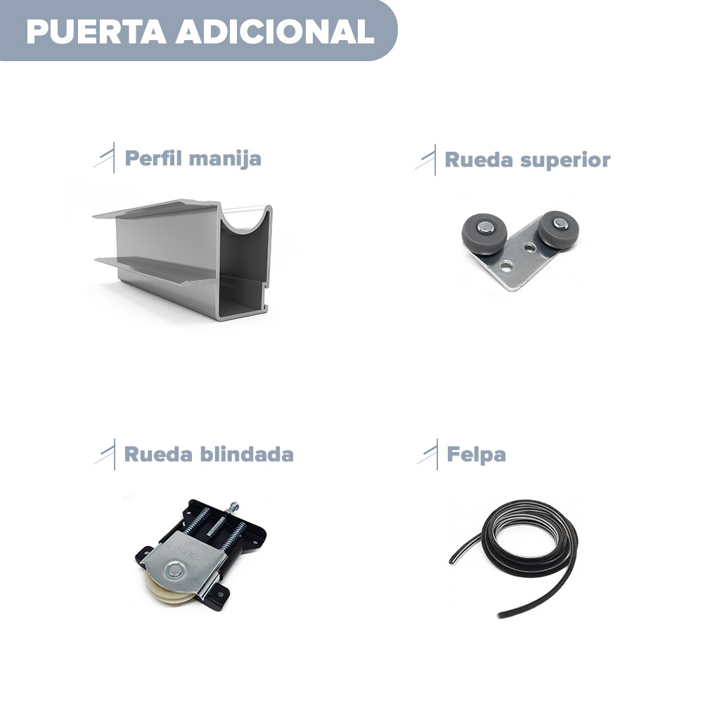 Kit de Placard Corredizo 1 Puertas ADICIONAL Alto 2,6 metros RUEDAS BLINDADAS (Caja: 1 PZA)