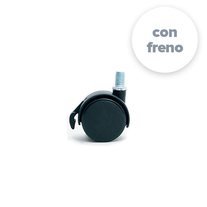Rueda Nylon Negra Ø50 con Perno roscado M10 - con freno (Caja: 1 PZA)