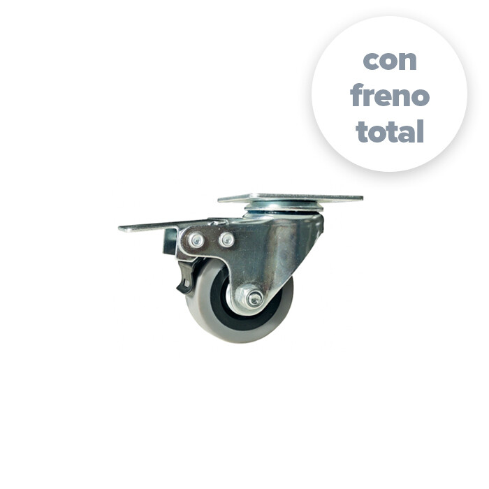 Rueda Nylon y Acero Ø50 con chapa 50x50x1,5 - con freno (Caja: 1 PZA)