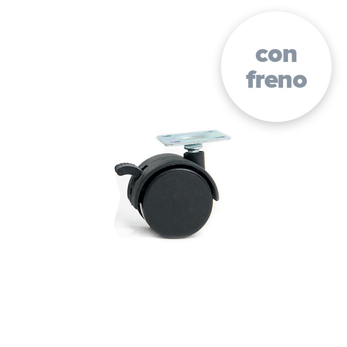 Rueda Nylon Negra Ø50 con chapa 38x38x1,5 - con freno (Caja: 1 PZA)