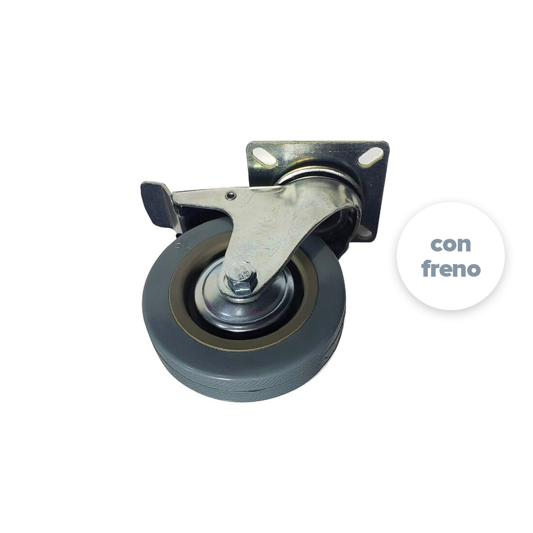 Rueda de Goma 10cm. con freno (Caja: 1 PZA)