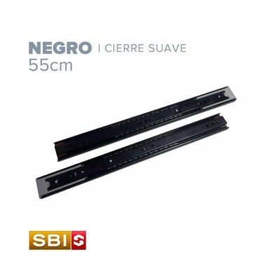 Corredera Telescopica Cierre Suave H45 45kg. 55cm Negra SBI (Caja: 1 PZA)