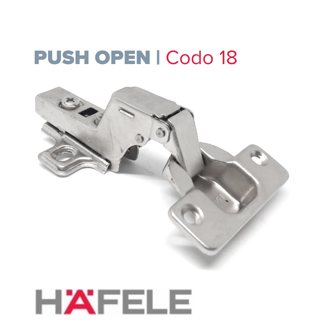 Bisagra 35 Push Open , Codo 18, Base Normal. Hafele (Caja: 1 PZA)