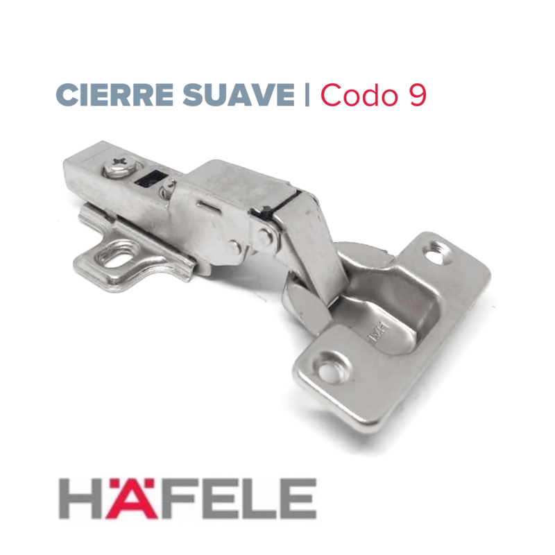 Bisagra Cierre Suave, Codo 9, 110º con Base normal. Hafele (Caja: 1 PZA)