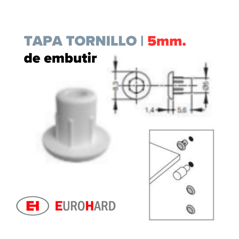 Tapa plastica para orificios Ø5mm. Negra. (Caja: 100 PZA)