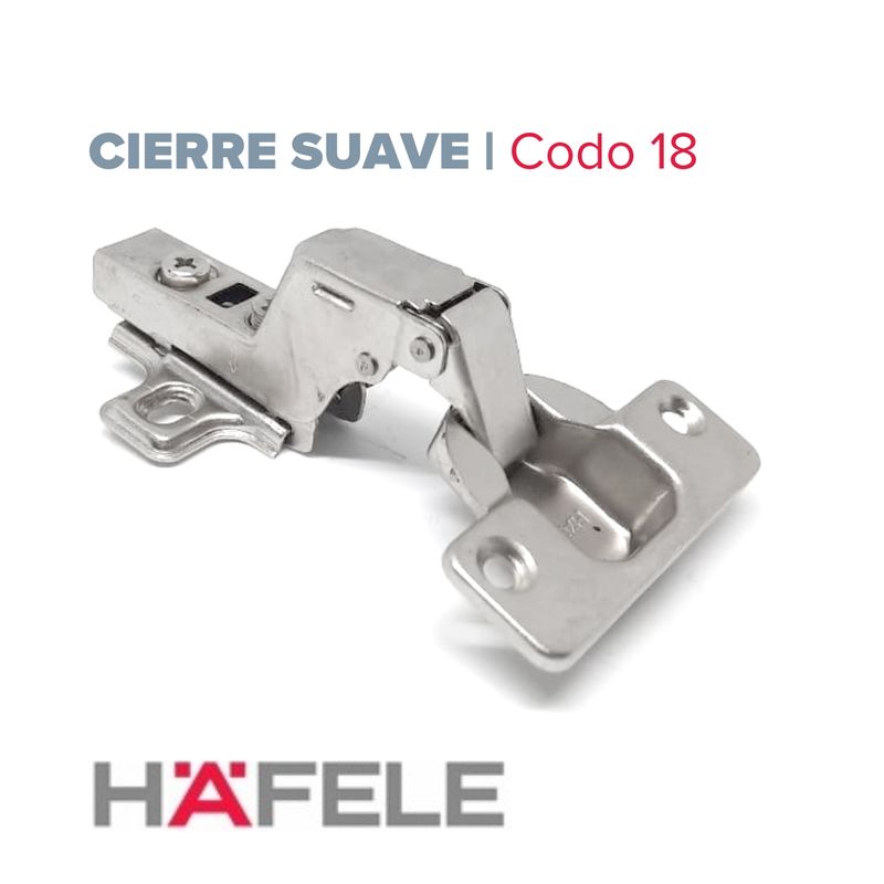 Bisagra Cierre Suave, Codo 18, 110º con Base normal. Hafele (Caja: 1 PZA)