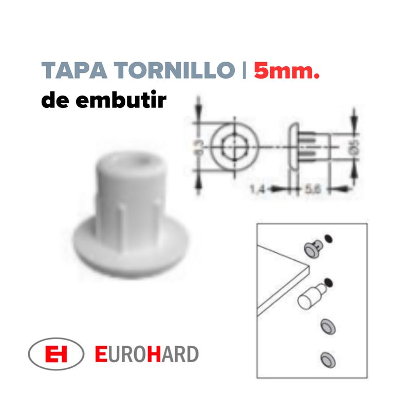 Tapa plastica para orificios Ø5mm. Negra. (Caja: 100 PZA)
