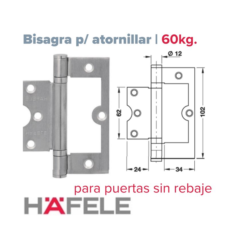 Bisagra municion 60Kg Acero Inoxidable 102x7cm. (Caja: 1 PZA)