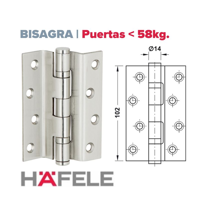 Bisagra municion 58Kg Doble Contacto Acero Inoxidable 102mm. (Caja: 1 PZA)