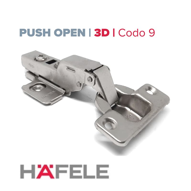 Bisagra 35 Push Open , Codo 9, Base Normal. Hafele (Caja: 1 PZA)
