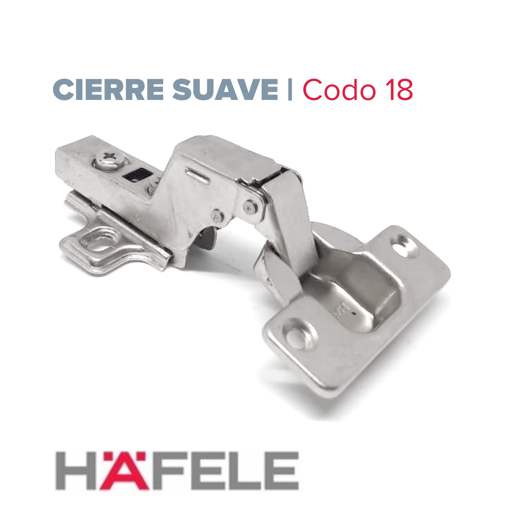 Bisagra Cierre Suave, Codo 18, 110º con Base normal. Hafele (Caja: 1 PZA)